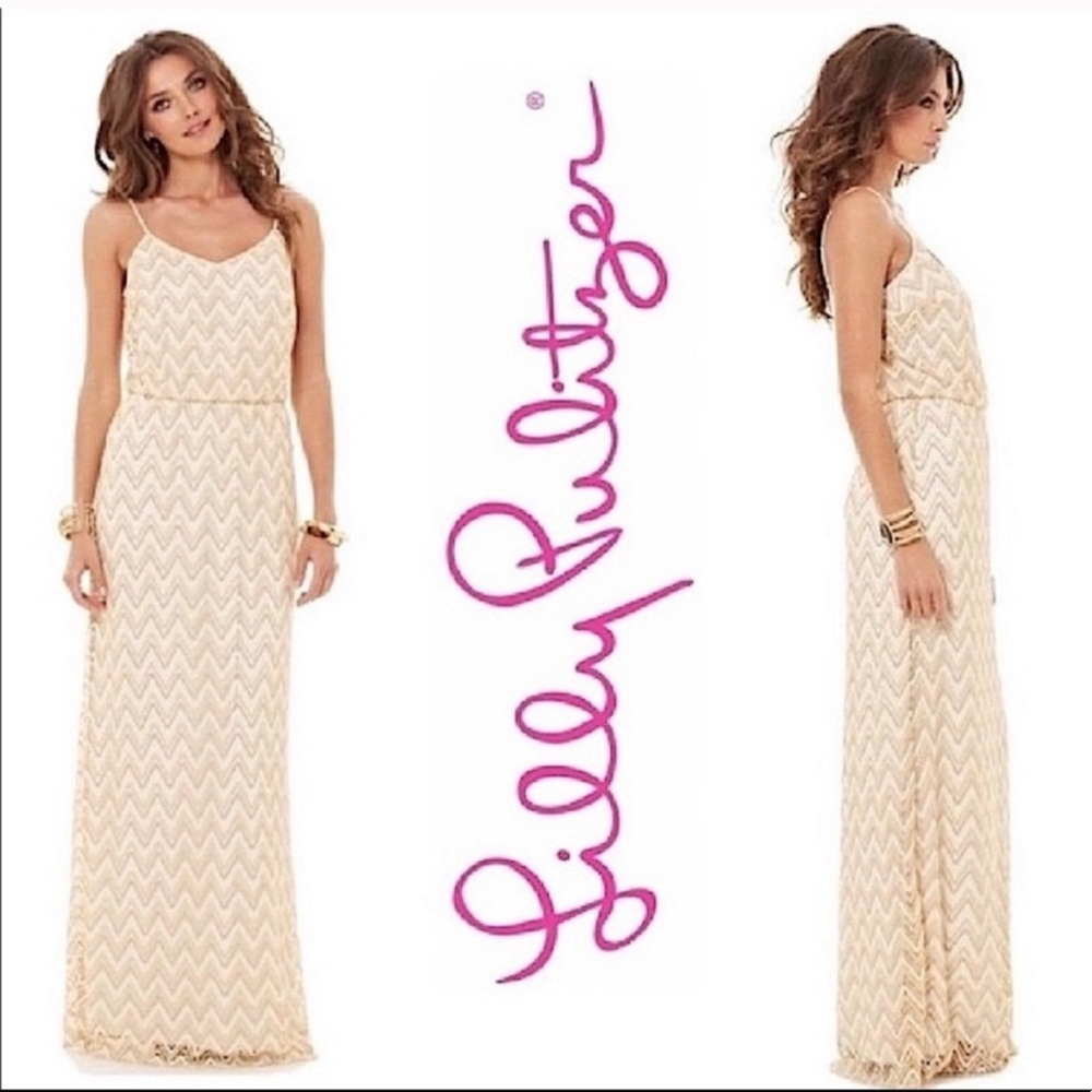 Lilly Pulitzer Deanna gold chevron maxi dress